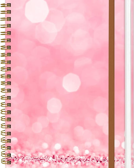 Spiral Journal Notebook for Women, Hardcover A5 College Ruled Notebook, 120 Pages, Thick Paper, Cute Lined Journal for School, Office & Work, 6 x 8.4 in(Pink Glitter)