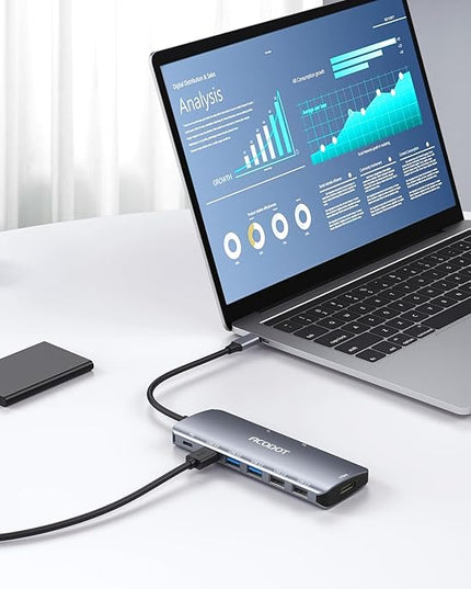 USB C Hub, Acodot 9 in 1 Type C Hub Adapter Portable Docking Station Aluminum Dongle Compatible with MacBook Pro/Thunderbolt 3 Laptops of Type C Devices, with 4K HDMI/ 5 USB Ports/ 100W PD/SD/TF
