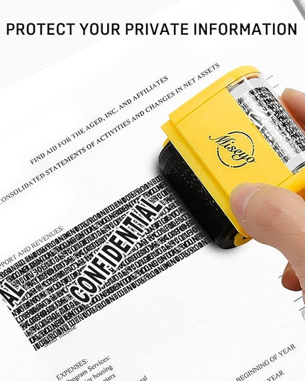Miseyo Identity Theft Protection Roller Stamp Set - Yellow (6 Refill Ink Incleded)