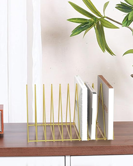 Urban Deco Triangle Desk Organizers Metal Wire Magazine Holder 10 Sections Decorative File Folder Organizer Vinyl Record Storage Office File Organizer For Desk - Gold Magazine File Holder