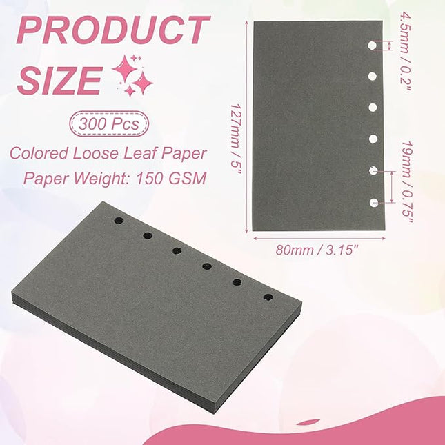 PATIKIL Colored Loose Leaf Paper, 5" x 3.2"(A7) 300 Sheets 6 Holes Punched 150GSM Blank Binder Refill Paper Supplies for Office Note Taking Teacher Planner Journal Notebook, Dark Gray