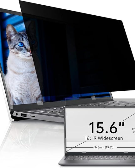 IPROKKO Laptop Privacy Screen 15.6 Inch for Hp/Dell/Asus/Acer/Samsung/Lenovo/HUAWEI, Removable 16:9 Aspect Privacy Filter, Anti Glare Blue Light Laptop 15 in Black Spy Security Shield