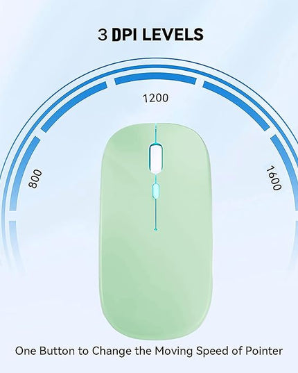 Wireless Bluetooth Mouse Rechargeable Laptop Mice with LED Lights Silent Slim Use(BT5.2 and 2.4G Portable USB) Dual Mode Computer Mouse for Laptop/iPad/Tablet/Apple/Computer/Mac (Green)