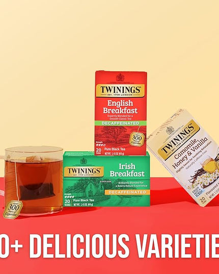 Twinings Decaffeinated English Breakfast Individually Wrapped Bags, 20 Count (Pack of 6), Flavourful & Robust, Enjoy Hot or Iced, 120 Teabags