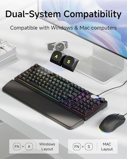 C98 Wired Keyboard and Mouse Combo, Wired Computer Keyboards with Wrist Palm, Double-Shot Keycaps, Silent RGB Backlight Keyboard for Windows/MAC/PC (Black)