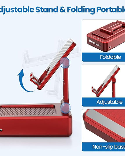 JTEMAN Portable Phone Stand with Speaker Bluetooth Wireless,Gifts for Men Women,Birthday for Women,Kitchen Gadgets for Men,Phone Holder for Desk - Red