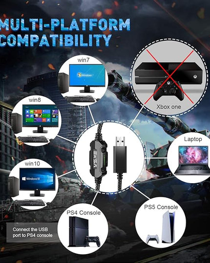 EKSA E1000 Gaming Headset, Computer Headphones with Noise Canceling Mic & RGB Light, 7.1 Surround Sound, Compatible with PC, PS4 PS5 Console, Laptop (Red)