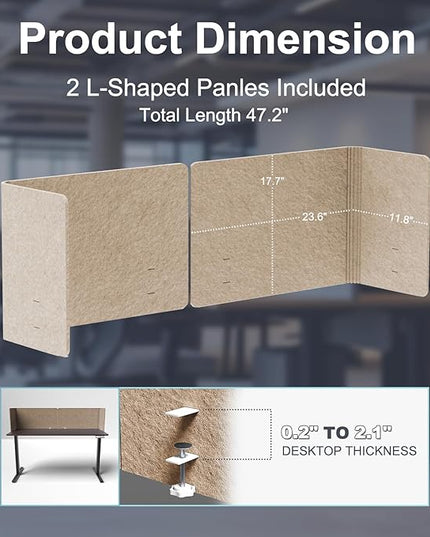 Desk Privacy Panel,2PCS L-Shaped Clamp-On Office Desk Divider,2-in-1 Adjustable Acoustic Desktop Partition Or Under Desk Modesty Screen,for Office,Home,Felt(Dark Camel, 47.2" x 17.7")