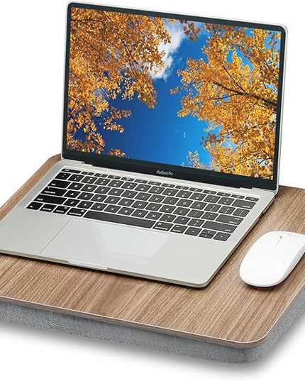ZEAPTAC Lap Desk with Pillow Cushion, Portable Laptop Bed Desk, Fits up to 15.6 inch Laptop, Lap Stand for Bed & Couch & Carpet, Book Tablet/Drawing Board - Dark Brown Wood
