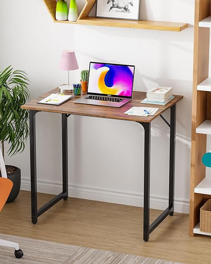 PayLessHere | 32 Inch Computer Desk | Brown | Office Desk with Metal Frame, Adjustable Feet | Water-Resistant, Scratchproof Surface | Sturdy Writing Table for Home Office or Study | Pack of 1