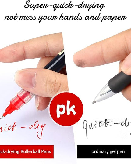 Frienda 12 Pieces Rolling Ball Pens 0.5 mm Japanese Quick Drying Fine Point Pens Liquid Ink Smooth Writing for Office Student Back to School Supplies(Black and Red)