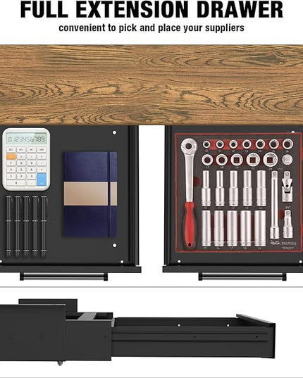 UNITEDPOWER Under Desk Drawer Storage, Pull-Out Office Hidden Counter Drawer, Metal Sliding Organizer Mount Below Table, Optional Bracket Height, Black