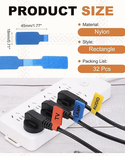 PATIKIL 32Pcs Cable Labels Tags, 1.8" Write on Wire Tags Cord Labels Hook Loop Rectangle Cable Ties for Electronics Organize Wire Classify Identification Management, Dark Blue