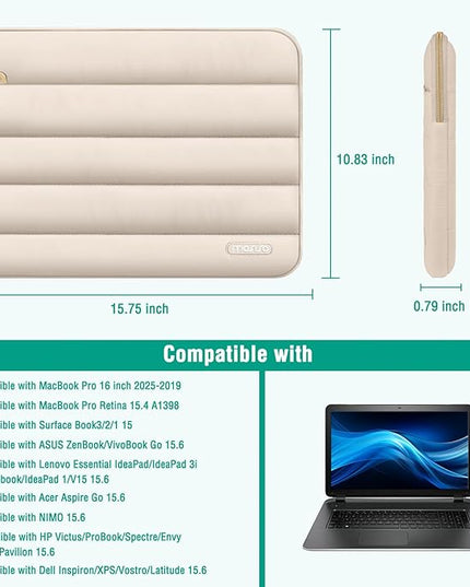 MOSISO 15-15.6 inch Laptop Case, 16 inch Puffy Laptop Sleeve Compatible with MacBook Pro 16, HP Dell ASUS Acer Toshiba Lenovo Notebook Computer, Polyester Horizontal Bag with Small Case, Sand