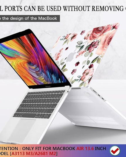 CISSOOK for MacBook Air 13.6 inch Case 2025 2024 2022 Release A3240 A3113 A2681, Matte Hard Shell Case Flower Cover with Keyboard Cover + USB Adapter for MacBook Air 13.6 M2 M3 M4 with Touch ID