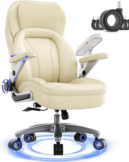 Big and Tall Office Chair, 600lbs Heavy Duty Desk Chair with 5D Arms, Adjustable Lumbar Support & Height, Tilt Function, PU Leather High Back Ergonomic Executive Computer Chair with 3'' Silent Casters