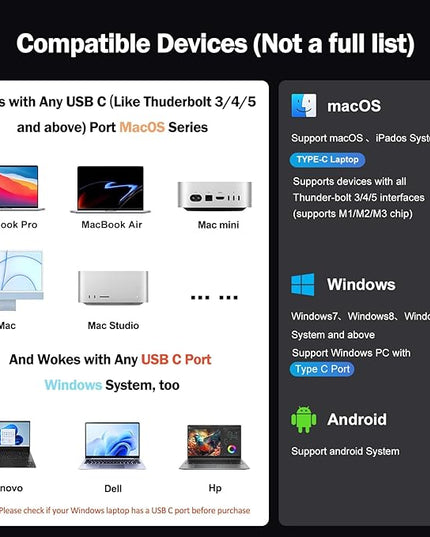AUIMCE Mac Docking Station Dual Monitor 2 HDMI for MacOS and Windows Laptop Implement MST, Compatible MacBook Pro/Air M1/M2/M3/M4 Chips, Dual 4K Display for All USB C Computers