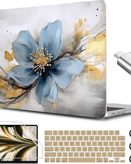 CISSOOK for MacBook Air 13.6 inch Case 2025 2024 2023 2022 Release Model A3240 A3113 A2681, Laptop Hard Shell Cases with Keyboard Cover Type C Adapter for MacBook Air 13 M2 M3 M4, Retro Golden Floral