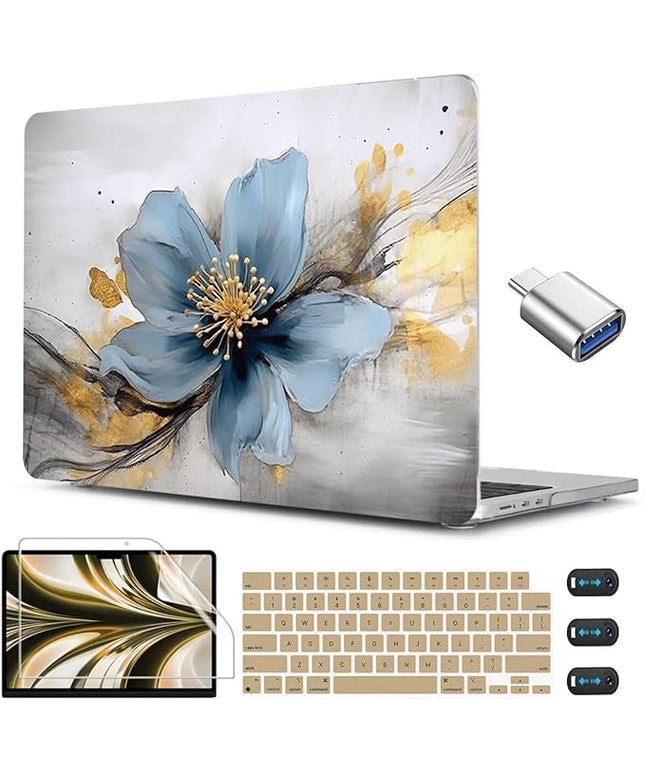 CISSOOK for MacBook Air 13.6 inch Case 2025 2024 2023 2022 Release Model A3240 A3113 A2681, Laptop Hard Shell Cases with Keyboard Cover Type C Adapter for MacBook Air 13 M2 M3 M4, Retro Golden Floral