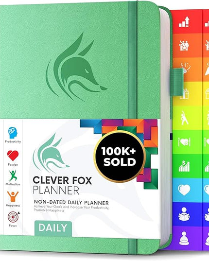 Clever Fox Daily Planner – Undated Planning Notebook with Hourly Schedule & To-Do List – Personal Day Task & Work Organizer, 6 Months (Mint)