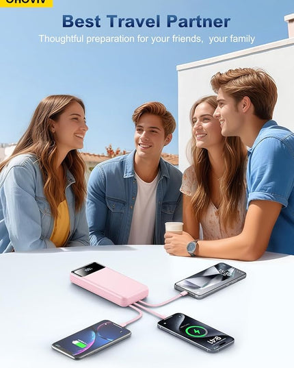 Portable Charger Power Bank 50000mAh Battery Pack, 22.5W Fast Charging PowerBank with Built in Cables,Travel Essential USB-C Portable Phone Charger for iPhone Samsung Pixel Android iPad-Pink