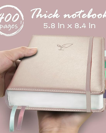 Lined Journal Notebook, 400 Pages Thick Journal for Writing, A5 Hardcover Leather Notebook with 100Gsm College Ruled Paper for Women Men Work Note taking, 5.8" x 8.4", Rose Gold