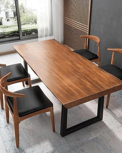 Modern Minimalist Solid Wood Office Desk with Metal Base Easy to Assemble Durable Writing Table Dining Table Computer Desk Multiple Ideal for Living Room and Dining Room (78.7inch)