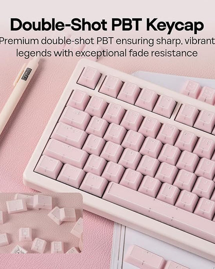 EPOMAKER Creamy Jade PBT Keycaps, 142 Keys, Double Shot, Cherry Profile, 60%/75%/96%/Full Size, Custom Keyboard Keycaps Set for Mechanical Gaming Keyboard (Pink)