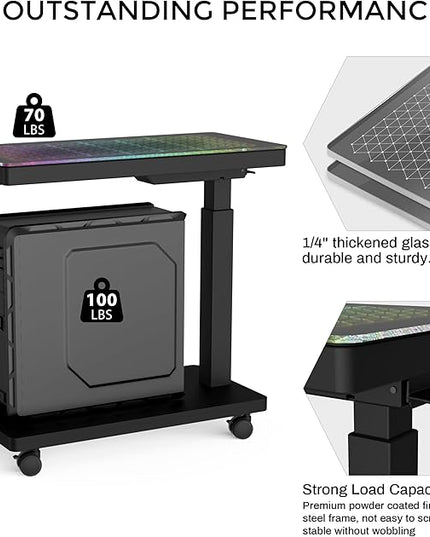 EUREKA ERGONOMIC Height Adjustable Computer Tower Stand, Illuminated Glass Panel PC Stand w/RGB Lights, 2-Tier CPU Holder Cart Under Desk, PC Floor Stand for Office Gaming, APP Control