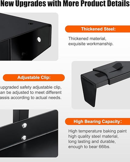 Heavy Duty Under Desk PC Mount, 66 lbs Load Capacity, Adjustable CPU Holder 100-480mm Height, Full Steel Construction, Fits Most Computer Towers, Space Saving Black Under Desk Computer Mount