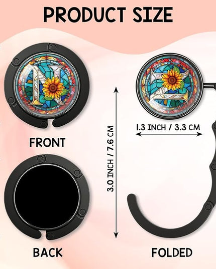 YAZMEEN Stained Glass Initial Foldable Purse Hook for Table, Stained Glass Letter N, Women's Handbag Hanger Holder, Portable Purse Table Hanger, Funny Desk Hook Gifts for Mom Wife Sister Friend BFF
