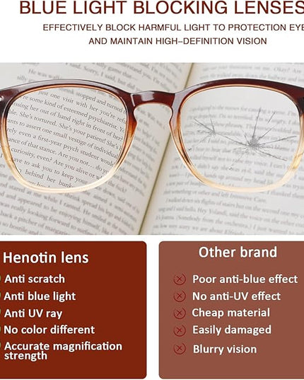 Henotin 3-Pack Blue Light Blocking Reading Glasses,Spring Hinge Computer Readers for Men Women,Anti UV Ray Filter Eyeglasses (Mixed Color-1, 1.50, Diopters)