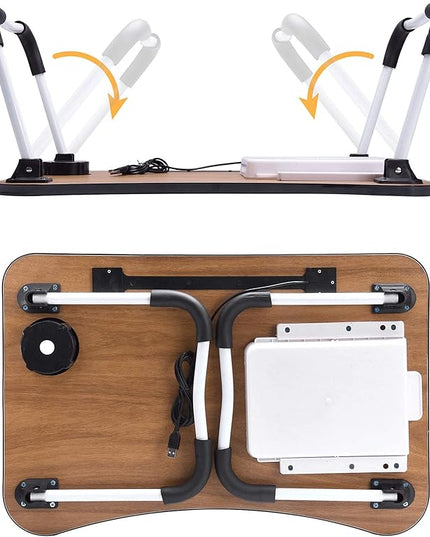 Slendor Lap Desk with Tablet Slot, Foldable Laptop Table with Storage Drawer for Bed，Portable Bed Desk for Laptop, Computer Tray with Cup Holder Notebook Stand Reading Holder for Couch Floor, Black