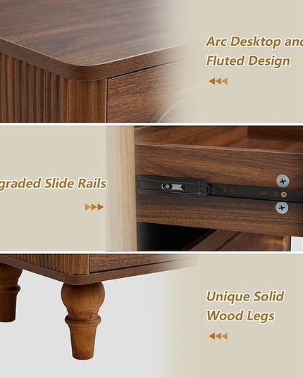 5 Drawer Fluted Dresser for Bedroom, Mid Century Modern Chest of Drawers, Wood Storage Large Dresser Organizer for Bedroom Living Room Hallway Closet, Walnut