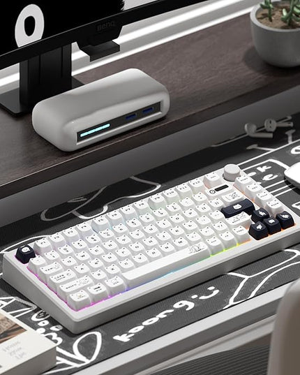 XVX Cute Cat Keycaps, Mao Profile White PBT Keycaps, 143 Keys Meow Meow Keyboard Keycap Sets Compatible with 65% 75% 96% 100% Cherry Gateron MX Switches Mechanical Gaming Keyboard