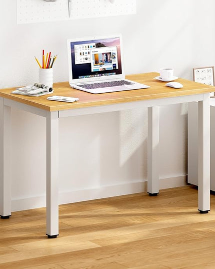 DlandHome 31.5 inches Small Computer Desk for Home Office Activity Table Writing Table for Small Spaces Study Table Student Laptop Desk Teak and White DND-AC3TW-8040,Teak + White