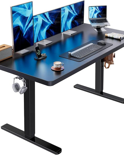 HUANUO 60 x 30 inch Large Standing Desk, Powerful Brushless Motor Large Height Adjustable Table, 4 Memory Preset Stand Up Work Station Sit Stand Desk, Home Office with Thick T-Shaped Frame