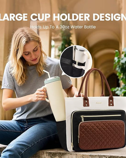LOVEVOOK Laptop Tote Bag for Women, Teacher Work Bags Computer Laptop Bag, Nurse Bags With Large Cup Holder, Professional Briefcase Business Large Purses Handbag, Diaper Bag Mother Gift, 17 Inch
