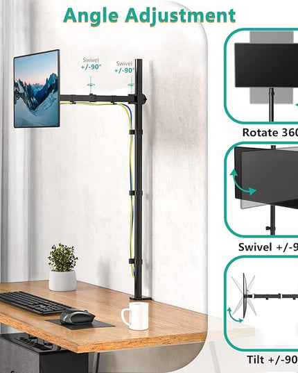 WALI Single Monitor Stand Desk Mount, 39 inch Tall Monitor Stand Fully Adjustable, Articulating Arm for Computer Screen up to 32 inch, 22lbs (M001XXL), Black
