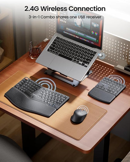ProtoArc Ergonomic Keyboard Mouse, EKM04 2.4GHz USB Wireless Ergo Keyboard Mouse Combo with Separate Numeric Keypad, Split Design, Hard Wrist Rest, Rechargeable, for Windows Desktop/PC/Laptop