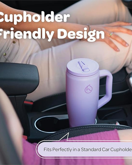 Hydracy Soulmate 40oz Tumbler with Handle and Flip Straw - 100% Leakproof Reusable Insulated Cup with Stainless Steel Straw - Cupholder Friendly Rubber Base Travel Mug - Lilac Haze