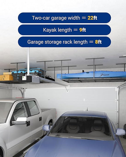 FLEXIMOUNTS 4x8 Overhead Garage Storage Rack, Adjustable Organization System, Heavy-Duty Metal Ceiling Racks, 750lbs Weight Capacity, Hammertone, Classic Series