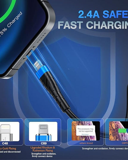 OIITH MFi Certified for iPhone Charger Cable 3 Pack 3 Ft, for Lightning Charging Cord, Fast 2.4A for iPhone USB Cord Compatible with iPhone12/11/XS/Max/XR/X/8/8P/7P/6/iPad - Blue