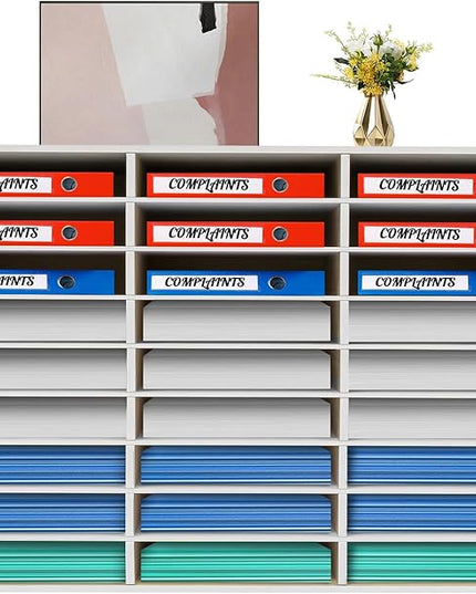 Literature Organizer 27 Slots Compartments Desktop File Sorter Mail Center Paper Storage Cabinet Home & Office Mailbox School Classroom Keepers (Grey)