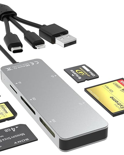 Memory Stick Pro Duo Adapter for iPhone/USB C/PC - Aluminum 5 in 1 SD/TF/CF/MS/XD Picture Card Reader, Multi Memory Card Reader USB C Lightning OTG Adapter Memory Stick Pro Duo Mark 2 Adapter