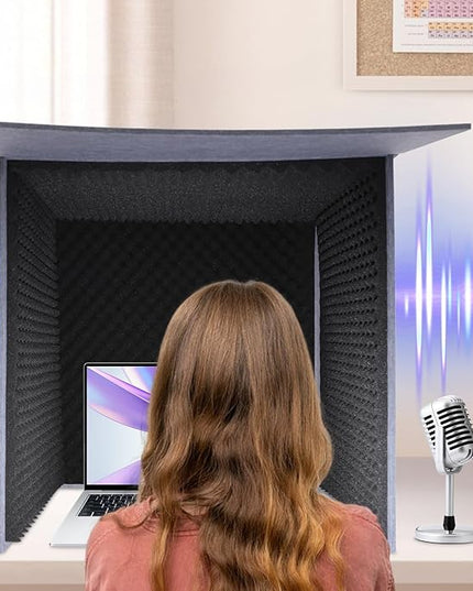 Desktop Soundproof Cover, Portable Vocal Recording Booth Isolation Booth Small Music Recording Studio Vocal Sound Absorbing Shield Sound Proof Foam Panels for Offices,Home,Recording Studios (Black)