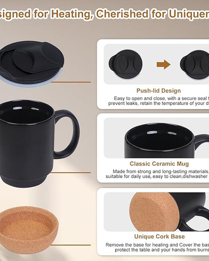Coffee Mug Warmer & Mug Set for Desk, Electric Coffee Cup Warmer with Ceramic Mug, Smart Heated Coffee Mug with Auto Shut Off for Office/Home, Christmas/Birthday/Coffee Gifts for Men & Women, Black