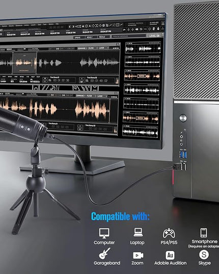 USB Condenser Microphone Audio Recording Microphone with Triangular Stand Suitable for Windows macOS Ideal for Content Creation Live Streaming Online Meetings Gaming and Remote Work(K2S)