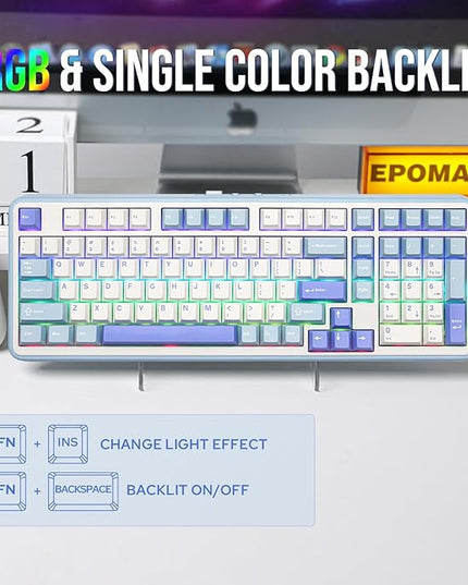 EPOMAKER TH99 Tri-Mode Wireless Mechanical Keyboard with 8000mAh Battery, Hot Swappable Custom RGB Gaming Keyboard with Numpad, Gasket Creamy for PC/Mac/Office (Blue&White, Creamy Jade)