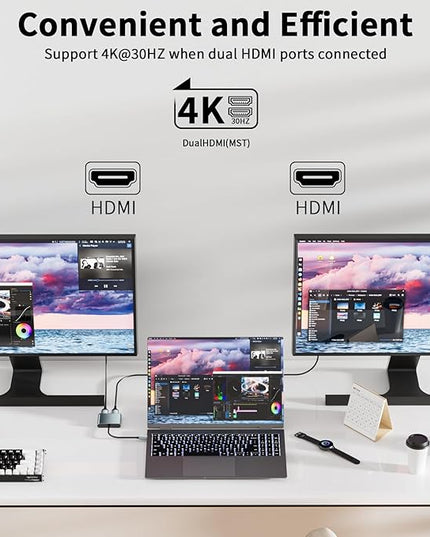 Aplimln USB C to Dual HDMI Adapter, 4K@60Hz Type-C to HDMI Splitter for Dual Monitors Extend Display for MacBook Pro/Air, Dell XPS 13/15/17, HP, Lenovo, Samsung Galaxy, Surface Type C Laptop